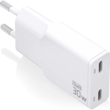 Carregador GaN Slim 30W 2x USB-C PD3.0 QD4.0 (Branco) - AISENS