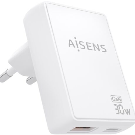 Carregador GaN 30W 1x USB-C PD3.0 QC4.0 + 1x USB-A QC3.0 (Branco) - AISENS