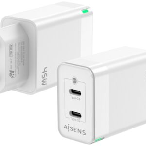 Adaptador de Energia Gan 2x USB-C 45W (Branco) - AISENS