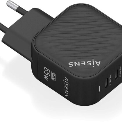 Carregador GaN 65W 2x USB-C PD3.0 QC4.0 1x USB-A QC3.0 (Preto) - AISENS