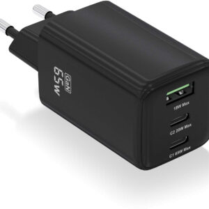 Carregador GaN 65W 2x USB-C + 1x USB-A (Preto) - AISENS