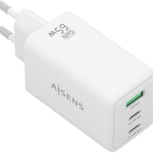 Carregador GaN 65W 2x USB-C PD3.0 QC 4.0 + 1x USB-A QC 3.0 (Branco) - AISENS