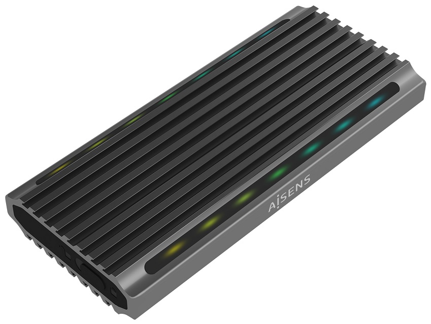 Caixa Externa RGB Gaming USB-C p/ Disco SSD M.2 SATA/NVMe (Cinzento) - AISENS