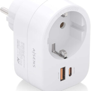 Tomada Schuko c/ Porta USB-C 20W PD3.0 / USB-A 20W QC3.0 (Branco) - AISENS