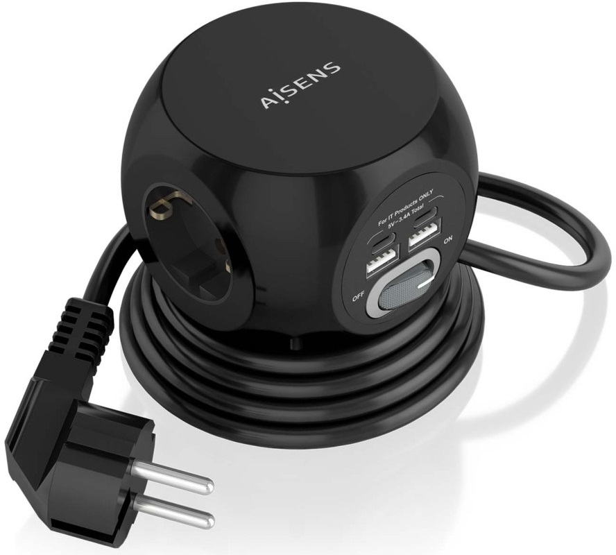 Extensão Tripla + 2x USB-C e 2x USB-A (1,4mts) - AISENS