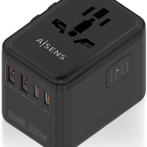 Adaptador de Viagem UE/EUA/Reno Unido/AU 25W Preto - AISENS