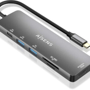 Hub USB-C 6-EM-1 (1x HDMI + 2x USB-A + 1x 1xUSB-C PD 100W + 1x SD + 1x Micro SD) 15cm - AISENS