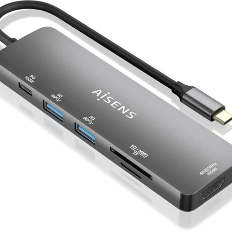Hub USB-C 6-EM-1 (1x HDMI + 2x USB-A + 1x 1xUSB-C PD 100W + 1x SD + 1x Micro SD) 15cm - AISENS