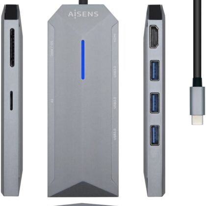 Docking Station USB-C 8-em-1 (Cinza) - AISENS