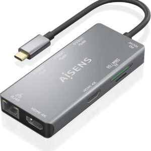 Hub USB-C (2xHDMI 1xRJ45 2xUSB-A USB3.0 1xUSB-A USB2.0 1xUSB-C PD 1xSD 1xMicro SD) - AISENS