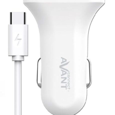 Carregador Isqueiro AV1114 Duplo USB + Cabo Type-C (Branco) - AVANTCONNECT