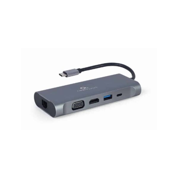 Adaptador - Docking Station Gembird Type-C 7IN1 Hub 3x Usb3.0 4K Hdmi Vga Gigabit Lan Leitor Cartões Audio Type-C PD