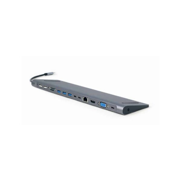 Adaptador - Docking Station Type-C 9IN1 Hub 3xUsb3.0 2xUsb2.0 4K Hdmi Vga Audio Gigabit lan Leitor de Cartões Type-C PD