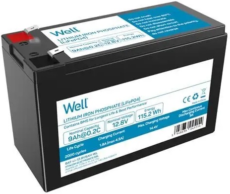 Bateria de Lítio LiFePO4 12,8V 9Ah 115,2Wh - WELL