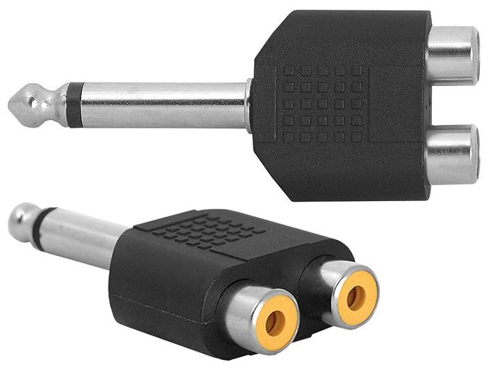 Ficha Adaptadora 6,3mm Macho Mono - 2 RCA Femea