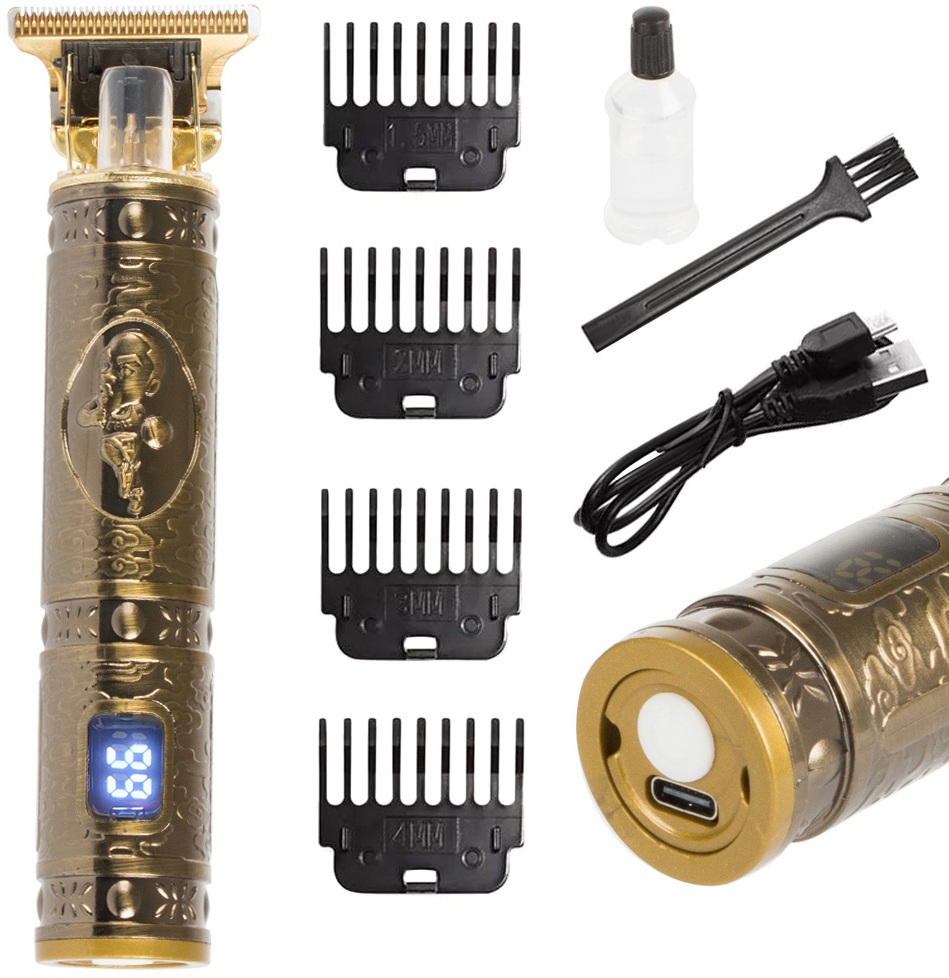 Aparador de Cabelo/Barba USB + Acessórios (Dourado)
