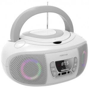 R?dio FM 2x 6.5W c/ MP3/CD/USB/Aux + Efeitos LED (Branco) - FONESTAR