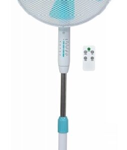 Ventoinha de Pé 5 Aspas Base Redonda 45W Branco c/ Comando + Temporizador (40cm) - BLAUPUNKT