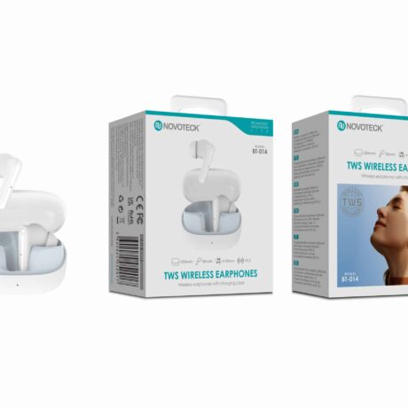 Auriculares Bluetooth TWS Novoteck BT-014 – Estojo de Carregamento Compacto, Design Moderno
