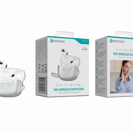 Auriculares Bluetooth TWS Novoteck BT-020 – Ecrã LED e Estojo de Carregamento