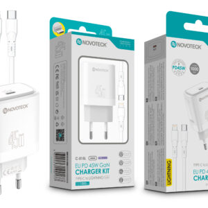 Kit Carregador Rápido NOVOTECK C-015L PD 45W GaN - Com Cabo Type-C para Lightning, Portátil e Eficiente