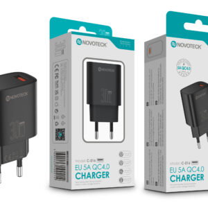 Carregador Rápido NOVOTECK C-016 QC4.0 30W - Carregamento Eficiente de 5A, Compacto e Seguro Negro