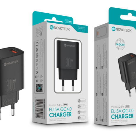 Carregador Rápido NOVOTECK C-016 QC4.0 30W - Carregamento Eficiente de 5A, Compacto e Seguro Negro