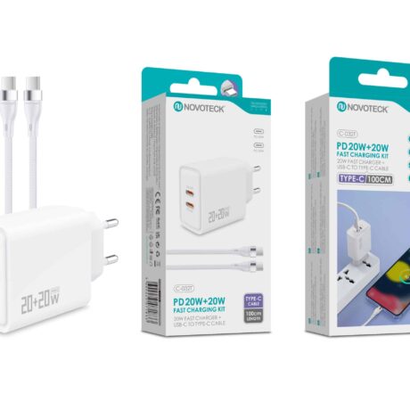 Carregador Rápido PD 20W Duplo com Cabo USB-C 100cm – Kit de Carregamento – Modelo C-032T