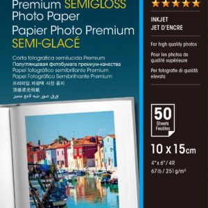 Papel Photo Premium Semi-Gloss 10x15cm 50 Folhas - C13S041765 - EPSON