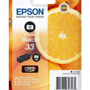 Tinteiro EPSON Serie 33 Preto Photo XP-530/630/635/830 - C13T33414012