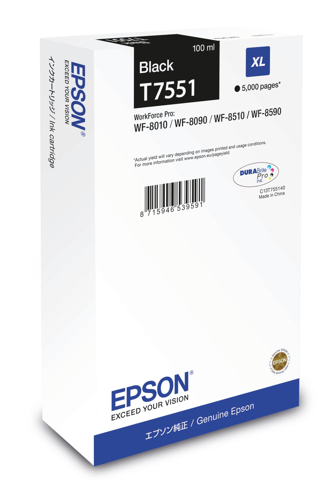 Tinteiro EPSON Preto XL 5000p WF-8xxx C13T755140