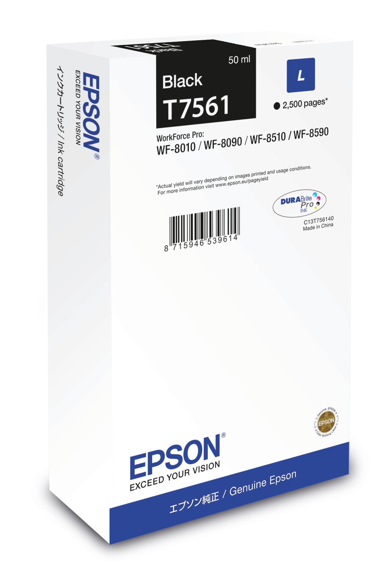 Tinteiro EPSON Preto L 2500p WF-8xxx C13T756140