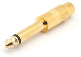 Ficha Adaptadora Jack 6,3mm Macho Mono - 1 RCA Femea (Dourada)