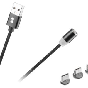 Cabo Magnético USB2.0 A Macho - 3-EM-1 Lightning Apple, USB-B e USB-C (1 metro) - REBEL