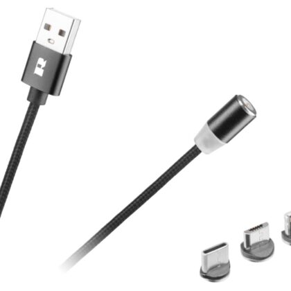 Cabo Magnético USB2.0 A Macho - 3-EM-1 Lightning Apple, USB-B e USB-C (1 metro) - REBEL