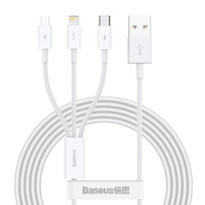 Cabo USB A Macho - USB C / Micro USB A / Lightning Branco (1,5 mts) - BASEUS