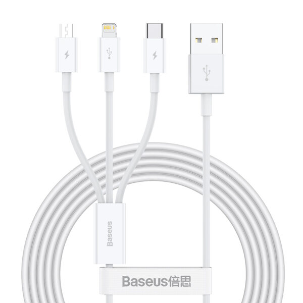 Cabo USB A Macho - USB C / Micro USB A / Lightning Branco (1,5 mts) - BASEUS
