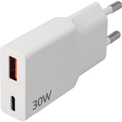 Carregador USB Duplo (1x USB-C PD/QC + 1x USB-A QC) Carregamento Rápido 30W - NIMO