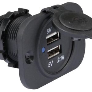 Ficha USB Tipo A F?mea Dupla p/ Painel (12-24 VDC IN, 5V OUT) - PEIYING