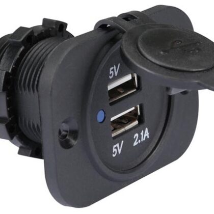 Ficha USB Tipo A Fêmea Dupla p/ Painel (12-24 VDC IN, 5V OUT) - PEIYING
