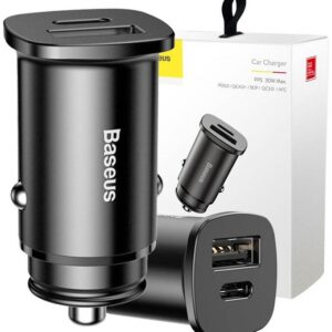 Carregador Isqueiro USB + USB-C PPS QC4.0 / PD3.0 5A 30W (Preto) - BASEUS