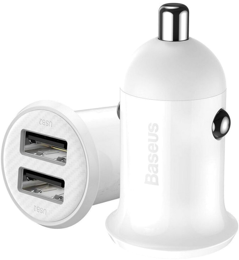 Carregador Isqueiro Duplo USB 24W (Branco) - BASEUS