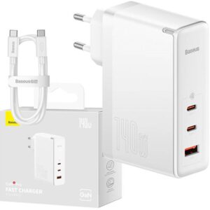 Carregador GaN5 Pro 2x USB-C + 1x USB 140W (Branco) - BASEUS