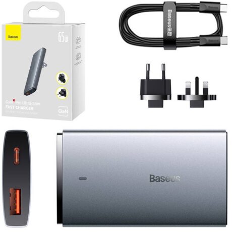 Carregador GaN5 Pro Ultra-Slim Fast Charger 65W (1x USB-C + 1x USB-A) - BASEUS