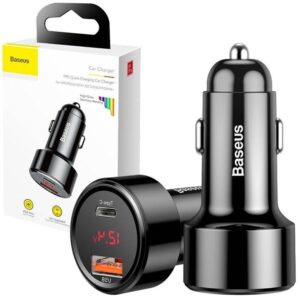 Carregador Isqueiro Duplo USB/USB-C QC 4.0 PD 45W (Preto) - BASEUS