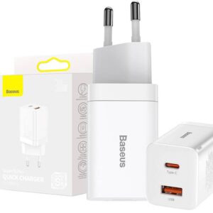 Carregador Super Si Pro Quick Charger USB + USB-C 30W (Branco) - BASEUS