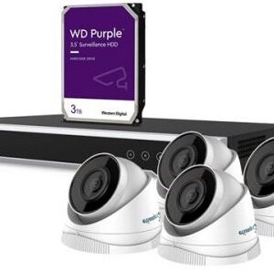 Pack Vigilância IP (Gravador NVR de 8 Canais + 4 Câmeras HD IP Dome Branco) - ETIAMPRO