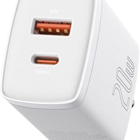 Carregador Compact Dual USB-C/USB-A 20W PD/QuickCharge 3.0 (Branco) - BASEUS