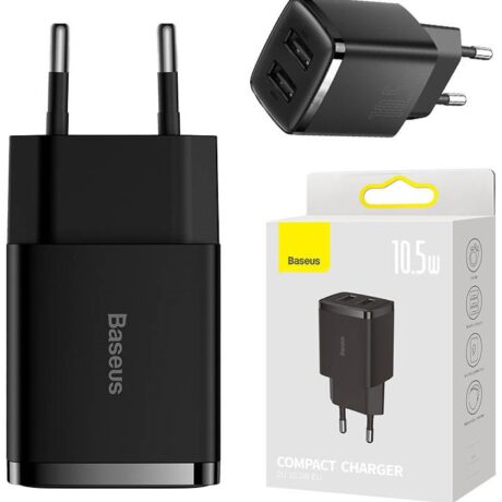 Carregador Compact Duplo USB 10.5W (Preto) - BASEUS