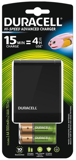 Carregador de Pilhas NI-MH (AA/AAA) HI-SPEED c/ 2 Pilhas Rec. AA 1300mAh + 2 AAA 750mAh - DURACELL